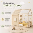 thumbnail image 6 of Miniyam Montessori Floor Bed with Roof and Guardrails, Kids House Bed Frame with LED Lights and Bookshelf, Natural, 6 of 8