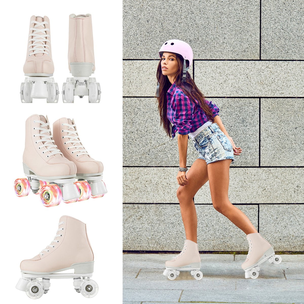 EONROACOO Pink Roller Skates for Women Girls, Adult Teen Light up Quad Skates(Women 7/Men 5.5)