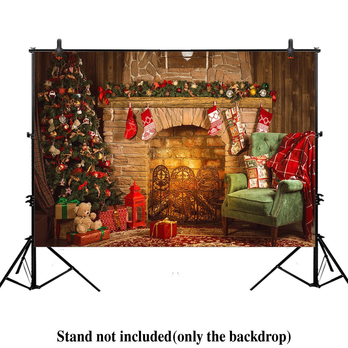 HelloDecor Polyester Fabric 7x5ft Christmas interior room fireplace ...