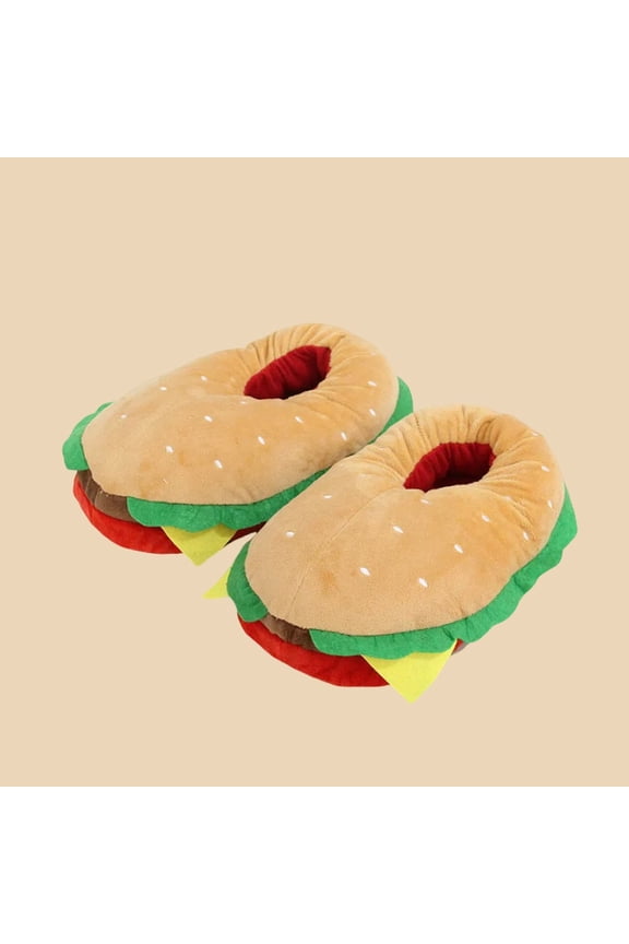 Festive Cartoon Hamburger Slippers Warm Comfortable and Durable for Indoor Use Women's Home Slippers (Yellow,One Size)