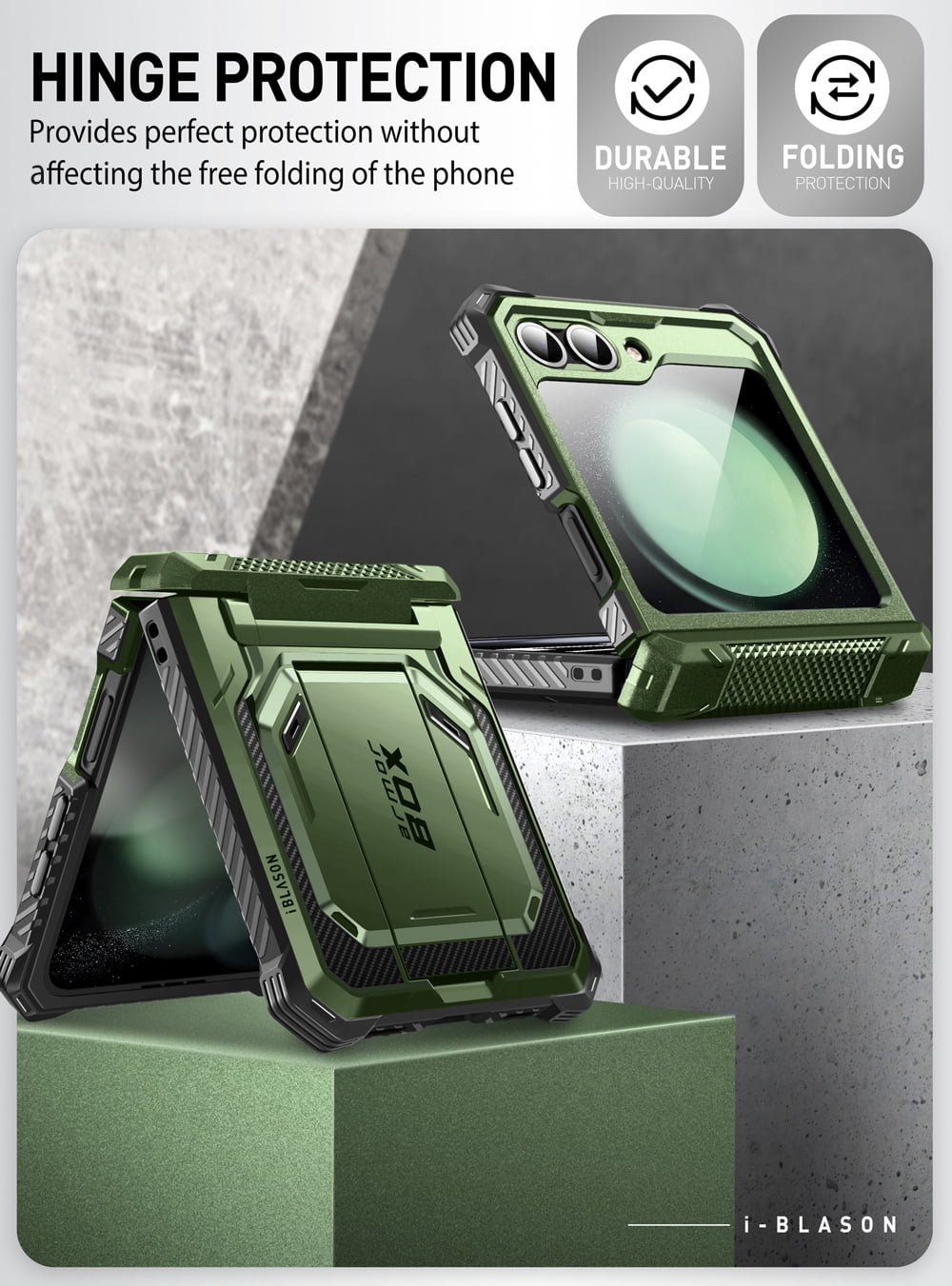 i-Blason Armorbox series for Samsung Galaxy Z Flip 6 / Flip 5 Case with Stand, [Built-in Screen Protector] [Hinge Protection] [Belt-Clip], Full-Body Protection Phone Case Cover, Guldan