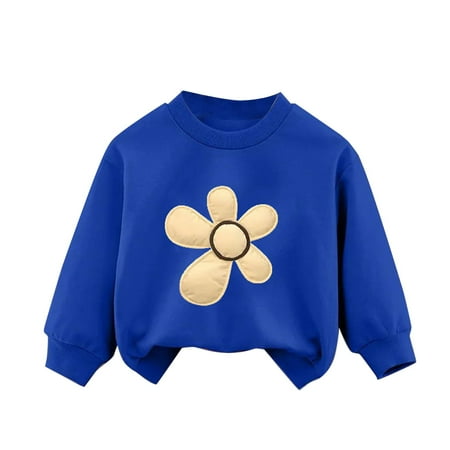 CYRBOKO Sweatshirts for Toddler Girls Cotton Autumn Soft Crew Neck Long Sleeve Pullover Blue Size 3-4 T