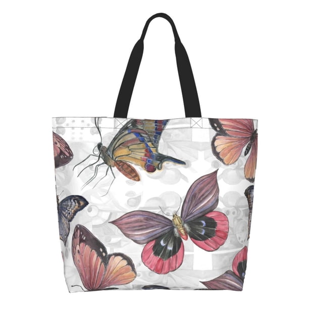 Balery Vintage Butterflies Bolsa Tote Estilo Estético con Cremalleras, Bolsa de Hombro, Bolsa de Compras Grande y Plegable