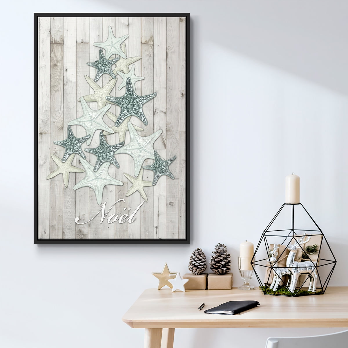 Coastal Christmas IV - Framed Gallery Wrapped Holiday Canvas - 25 x 37 - Black Frame