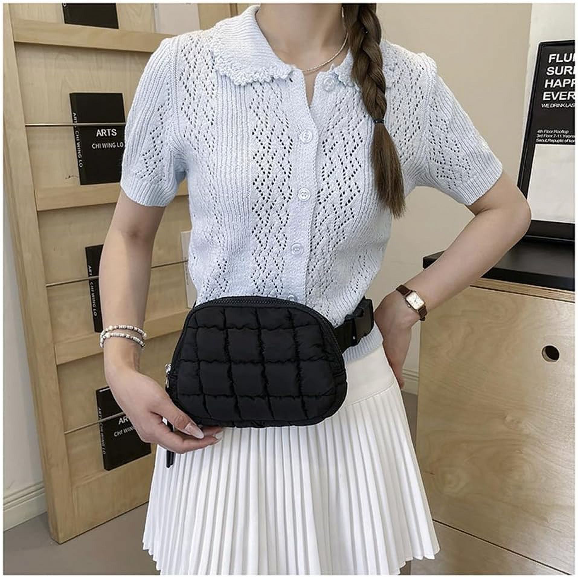 Puffer Belt Bag for Women Crossbody Purse Waist Packs Padded Cross Body Hobo Shoulder Travel Purse Cute Quilted Fanny Pack