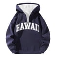 thumbnail image 3 of MHFRRA Sudadera con Capucha y Cremallera de Un Cuarto con Estampado de Letras, Informal, con Bolsillo Frontal, para Ropa de Calle, Moda, Ajuste Cómodo Marina de guerra, 3 of 3