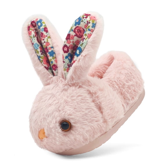 Herbert Toddler Rabbit Slippers, Plush Warm House Shoes with Heel, Non-Slip Rubber Sole for Boys Girls,pink,140mm