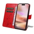 thumbnail image 4 of for iPhone 16 Wallet Case, [with Card Holder] Embossed Pattern PU Leather Detachable Wrist Strap Slim Shockproof Protective Flip Stand Phone Case for iPhone 16 Women Girls, Red, 4 of 7