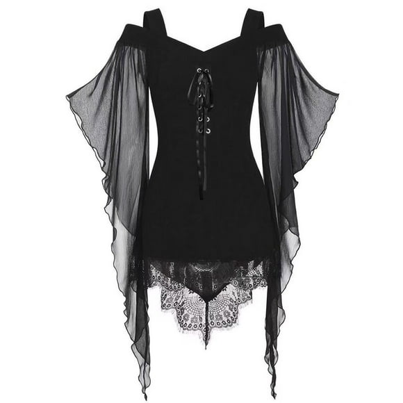 Pisexur Womens Gothic Dress Vintage Tie Medieval Dress for Women Straps Lace Halloween Costumes Flutter Sleeve Renaissance Corset Dress Midi Dress