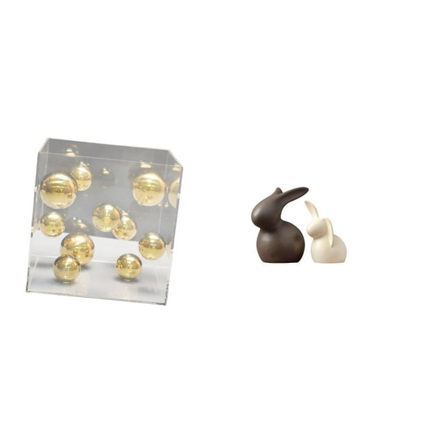 Adorno De Mesa Con Bola De Acrílico Transparente Y Estatua De Cerámica De Conejito De Porcelana. Ideal Para Decorar El Hogar, Balcón, Oficina, Estantería, Vitrina, Armario O Jardín.