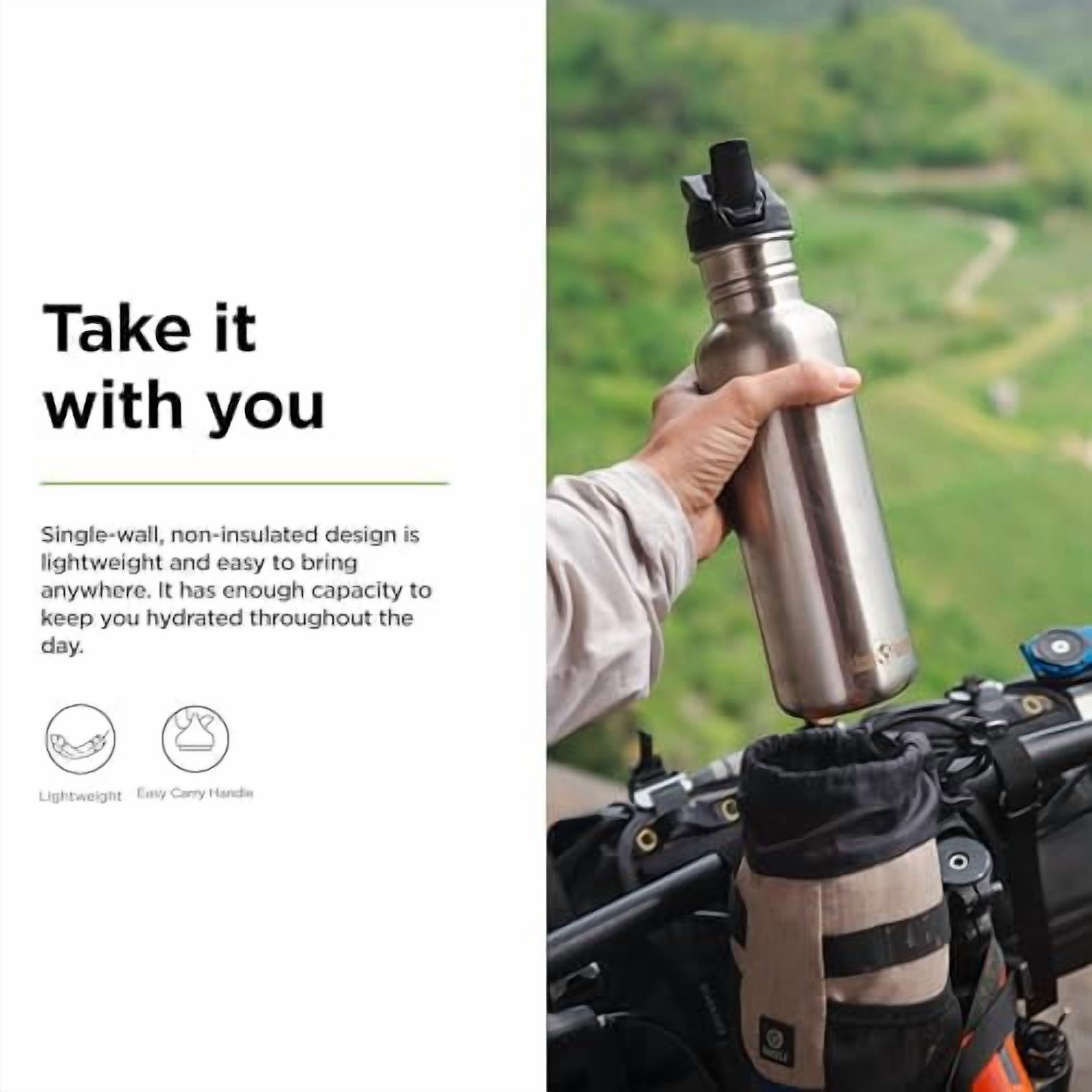 Klean Kanteen 27 oz Classic Water Bottle with Flip Seal Sport Cap & Straw - 100% Leakproof Spout & Cap - Durable, BPA-Free & Stainless Steel Material - Easy-Sip Water Bottle - Brushed