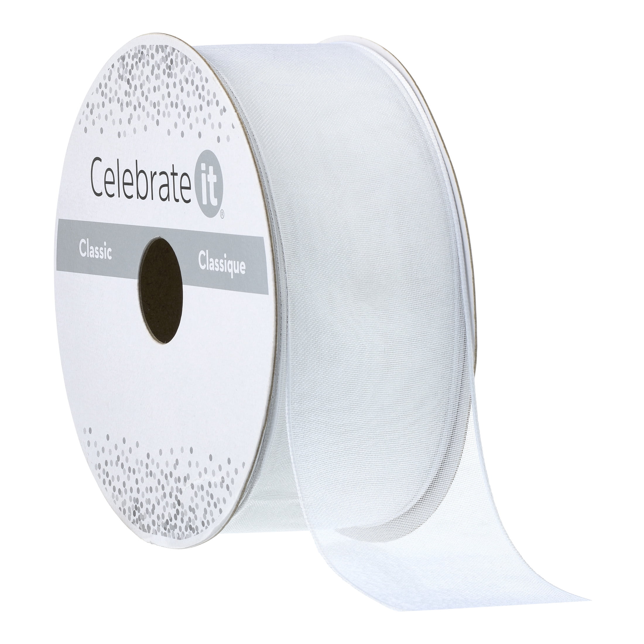 1.5" x 15 yd. Sheer Wired Ribbon by Celebrate It – White - Woven Selvage for Gift Wrapping - Bows & Decorative Accents - 12 Pack
