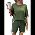 thumbnail image 3 of Conjuntos de Dos Piezas para Mujer: Jersey de Corta, Pantalones Anchos y Conjuntos de Viaje de Verano Verde M, 3 of 10