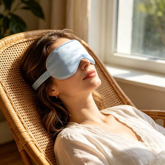 Sleep Eye Mask, Light Blocking Soft Fabric Blindfold, Adjustable Strap Eye Cover For Travel, Nap & Night Use ,Light Blue,21.5X10Cm