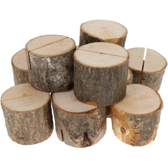 EcoNesxp 10 Pieces Wooden Photo Holder Wooden Seat Card Holder Bark Stump Crafts Home Wood Stake Hotel Decoration Ornaments Wooden 10 Pieces Wooden Photo Holder Wooden Seat Card Holder Bark Stump Cra