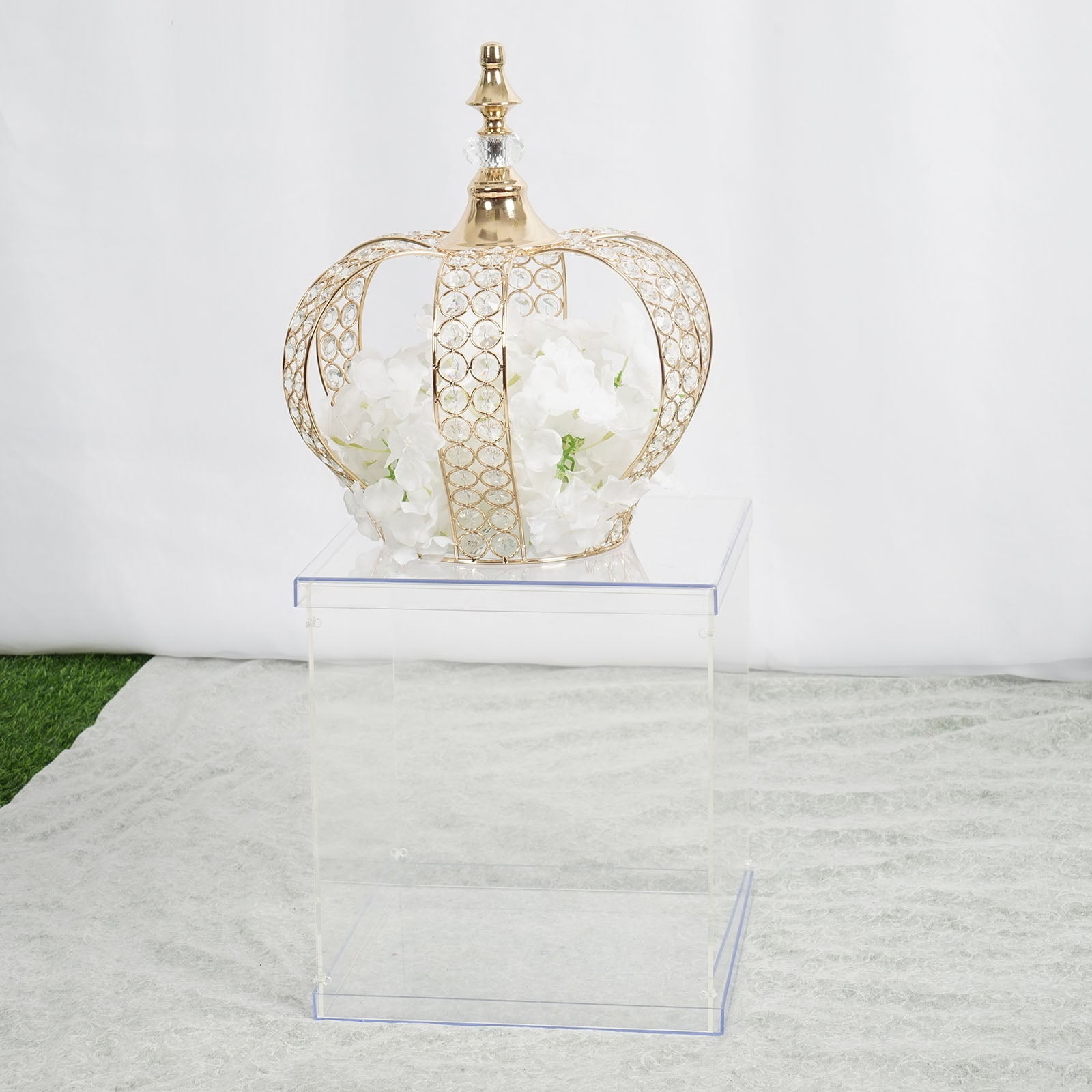 10x5 Clear / Gold Acrylic Hexagonal Cake Box Stand With Hollow Bottom,  Transparent Geometric Pedestal Riser