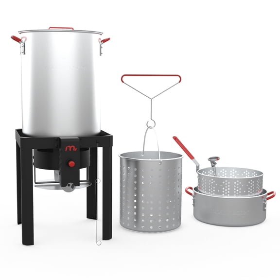 Megamaster 30QT Turkey Fryer and 10.5QT Fish Fryer Kit, Aluminum Fryer Steamer Kit with Basket and 50,000 BTU Burner, Outdoor Deep Fryer with 10 PSI Regulator for Turkey, Fish, Crawfish, Crab