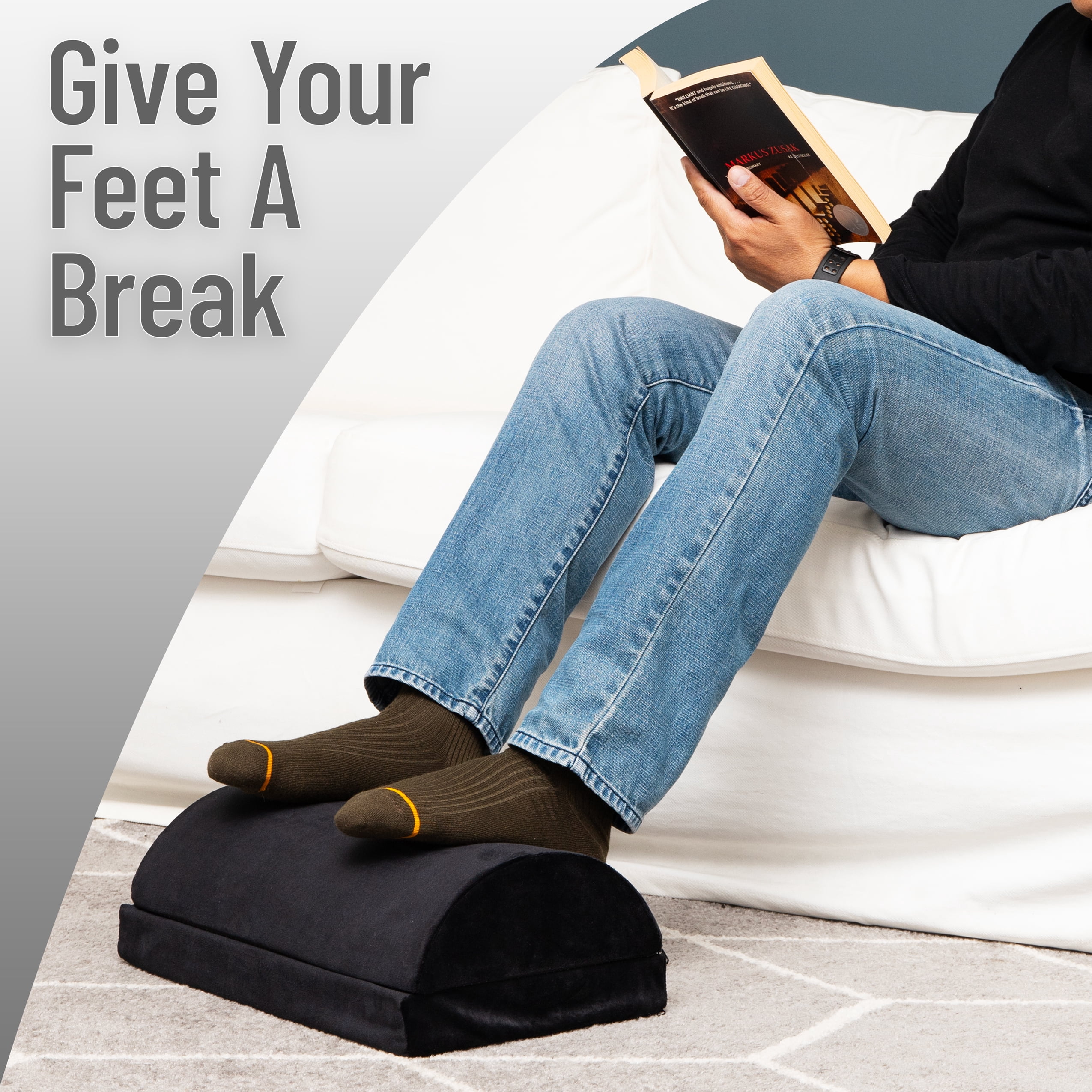 Mind Reader Air-Cloud Memory Foam Under Desk Footrest, Ergonomic Support for Back, Hip, Legs, Knees & Feet, Adjustable Height, Memory Foam, Black
