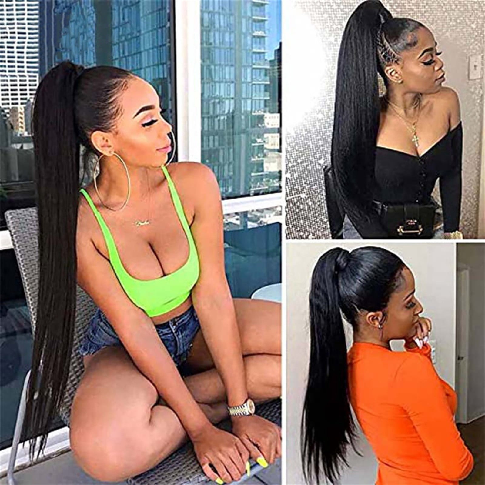 10-30inch Magic Paste Ponytail Extension for Women Straight Wrap Around Ponytail Extension Brazilian Remy Human Hair Clip In PonyTail Hairpiece