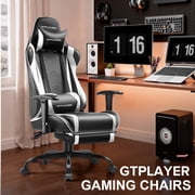 GTPLAYER Gaming Chair with Footrest PU Leather Office Chair with Adjustable Headrest, White
