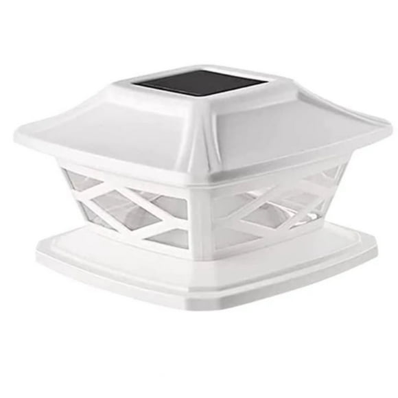 Lampe à Capuchon de Colonne Solaire, Lot de 2, Xinsrenus Lampe Pilier à Énergie Solaire avec Contrôle de la Lumière, Applique Murale Extérieure en ABS de 15,9 cm pour Décoration de Cour, Jardin, Portail, Villa, Blanc