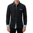 thumbnail image 5 of Aestivo Men's Collared Neck Solid Shirt, Casual Long Sleeve Top, Slim Fit Button-Up Blouse with Exterior Pocket for Casual Work, Black L, 5 of 6