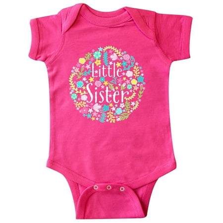 

Inktastic Little Sister with Flower Circle Gift Baby Boy or Baby Girl Bodysuit