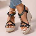 thumbnail image 5 of Viluyesy Womens Heeled Sandals, Open Toe Ankle Strap Wide Width Summer Beach Wedge Sandals Black, 5 of 9