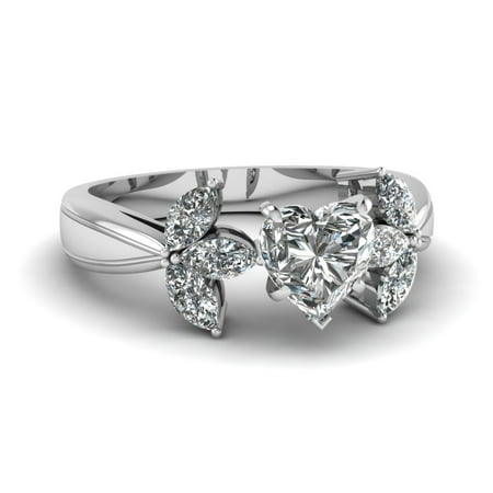 Petal Style Engagement Rings For Women 1.20 Carat Heart Shaped Diamond In 14K White Gold GIA Certified