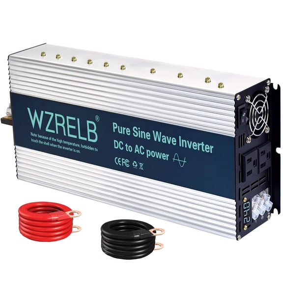 WZRELB 2500W Pure Sine Wave Inverter 24V DC to 110V 120V AC Power Converter with LED Display, Hardwire Terminal,Off-Grid Portable Power Inverter with Dual AC Outlets for Home, RV, Truck, Camping