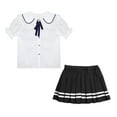 thumbnail image 2 of iixpin Girls' School Uniform Pleated Skirt Set Classic Japanese Anime School Girls Sailor Dress Shirts Student Suit Black 15-16, 2 of 7