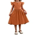 thumbnail image 2 of XEGLSBU Toddler Girls Dresses 2025 Summer Fly Sleeve Cotton Linen Dress for Kids Solid Color Dresses Size 2-7 Years Coffee Size 4-5 Years, 2 of 4