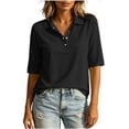 thumbnail image 2 of CQONEPT Shirts 3/4 Sleeve for Women Henley NeckButton Down Athletic Golf Tennis Shirts Summer Business Casual Work Tops Black S, 2 of 7