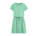 thumbnail image 6 of Tauxra Women's Short Sleeve Casual T-Shirt Dress with Drawstring Waist Crewneck Solid Color Soft Stretchy for Summer Spring, 6 of 6
