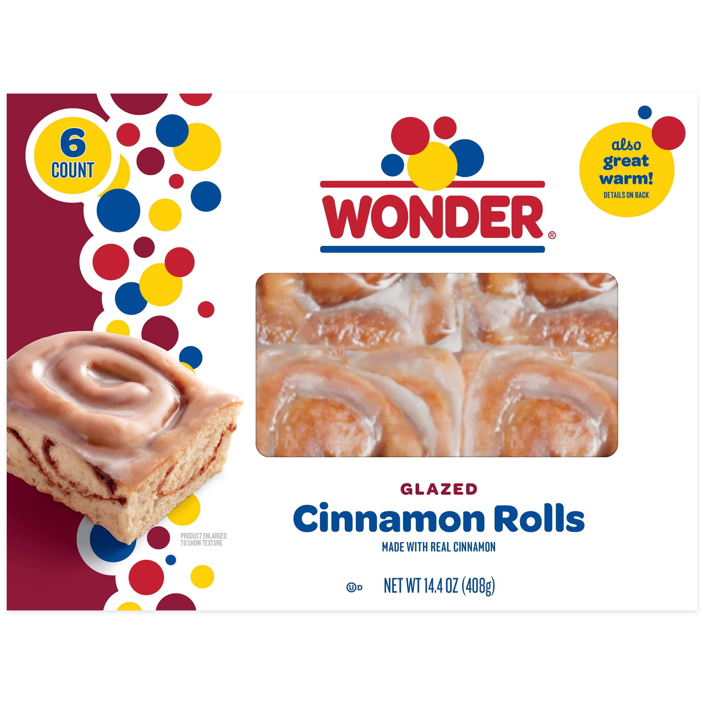 (3 pack) Wonder Cinnamon Rolls, Cinnamon Breakfast Pastry Sweet Rolls, 14.4 oz, 6 Count