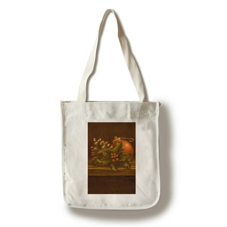 Screen Printing Tote Bags - Holly & Ornament - Christmas Oil Painting - Lantern Press Artwork (100% Cotton Tote Bag - Reusable)