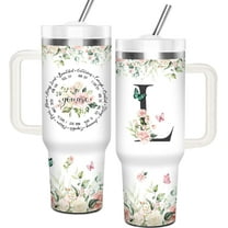 Christian Gifts for Women, Initial L Tumbler 40Oz with Handle and Straw, Religious Inspirational Gifts for Women Christmas Birthday