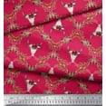 thumbnail image 2 of Soimoi Pink Cotton Jersey Fabric Floral & Cow Skull Head Damask Print Fabric by the Yard 58 Inch Wide, 2 of 3