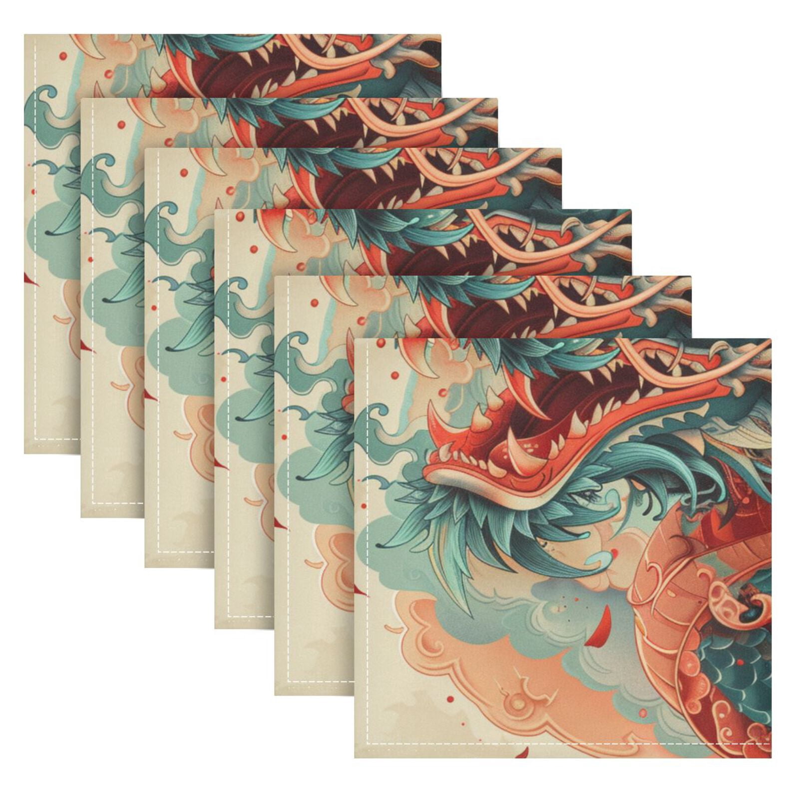 JSTEL Chinese Dragon Cloud Cloth Napkins Set of 6, 20x20 Inch Washable and Reusable Napkin for Decoupage Dinner Party Everyday Use
