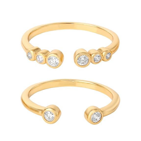 JS Jessica Simpson Women's CZ Ring Set, Gold Plated Sterling Silver, 2pcs
