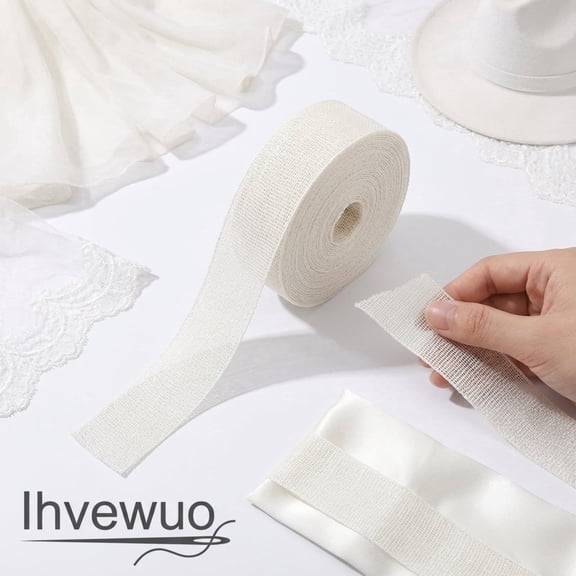 Fishbone Hem Tape for Sewing 1.4"x10.9 Yards Banroll Tape for Narrow Hemming Sewing Guide for Chiffon & Thin Fabrics Reusable Boning Strip for Dresses White