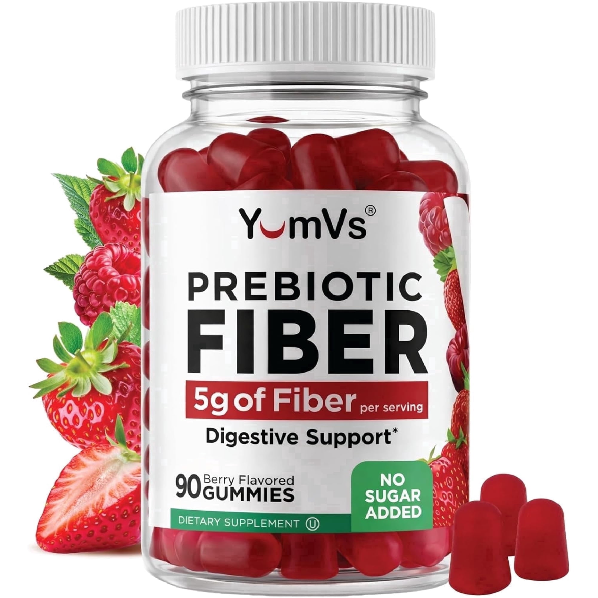 YUM-V's Adult 5g Prebiotic Fiber Gummy Supplement, Berry Flavor, 90 Count