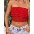 thumbnail image 2 of Womens Tube Top Summer Ruffle Strapless Crop Tops Basic Tank Casual Sleeveless Shirt Red L, 2 of 8