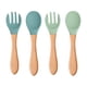 thumbnail image 1 of Hukapapa 4 Uds mango de madera cuchara de silicona tenedor bebé niños tenedor cuchara tenedor de silicona cuchara mango largo tenedor cuchara, 1 of 5