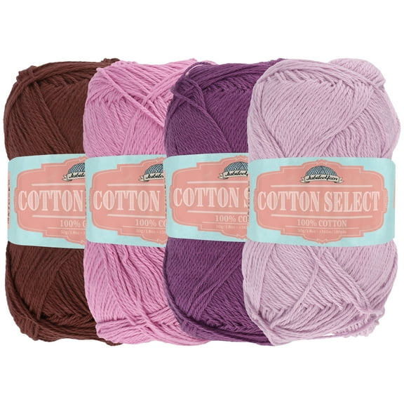 JubileeYarn Cotton Select Yarn - 50g/Skein Sport Weight - Shades of Purple - 4 Skeins