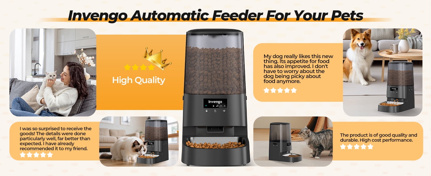 Automatic Cat Feeder, 5L Smart Dry Food Dispenser with 5G/2.4G WiFi App Control, Programmable Portions, Dual Stainless Steel Bowls, Ideal for Multi-Pet Households, Black