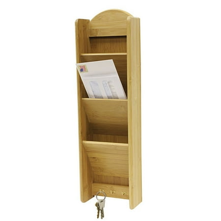 Bamboo Key - Home Basics 3 Tier Bamboo Hanging Letter Rack with Key Hooks