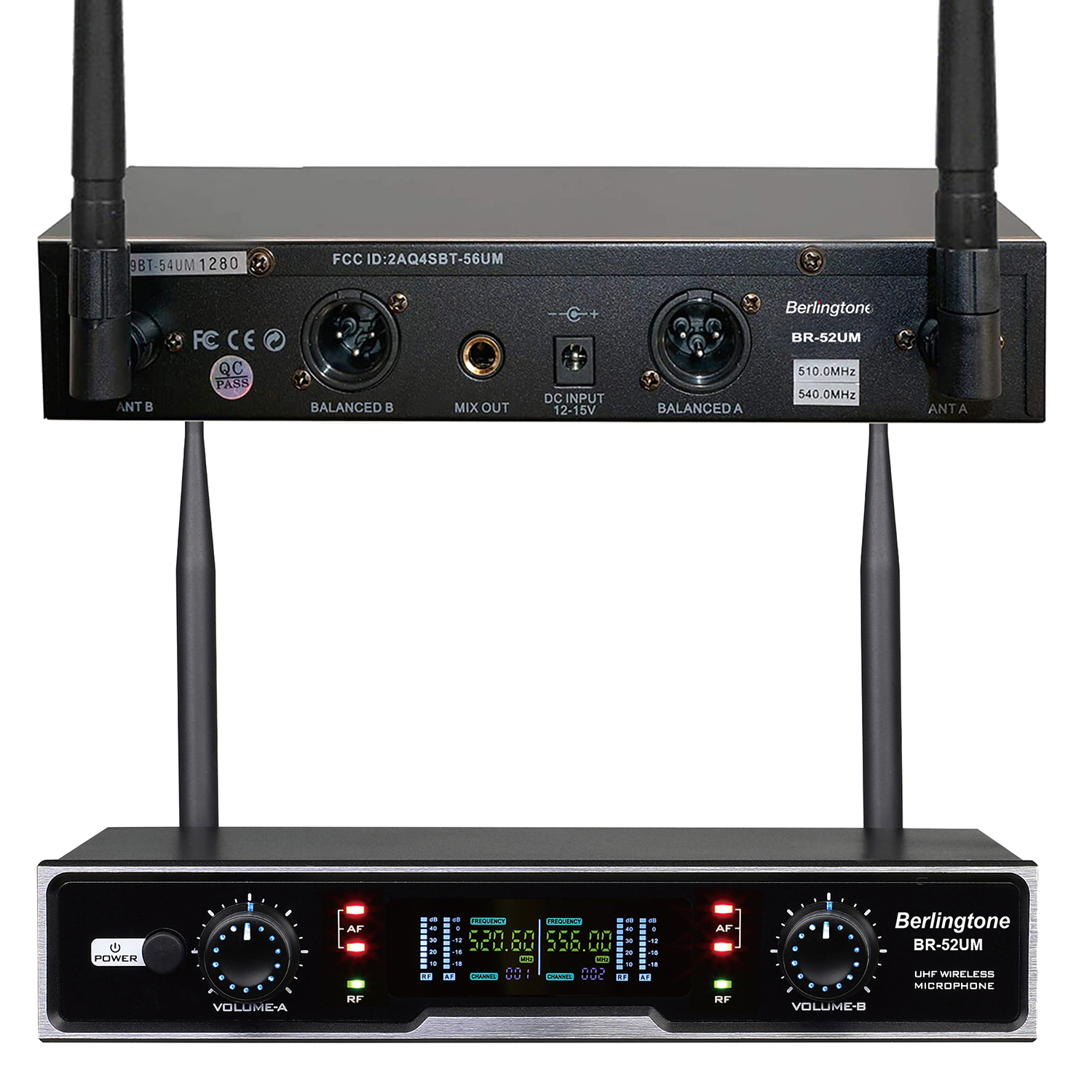 Berlingtone BR-52UM Professional Dual Dynamic Handheld UHF Wireless Microphone System, Metal Microphone and Base, for Singing, Karaoke, Church, Wedding, meeting, up to 260ft Range