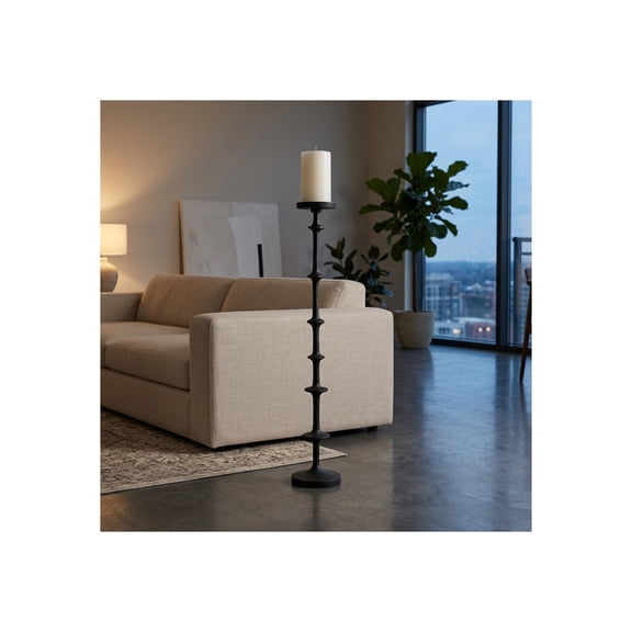 Tall Metal Candle Holder for Home Decor - Pillar Candle Holder and Taper Candlestick Ideal Centerpieces for Tables - Modern Sculpted Stem Design with Elegant Silhouette and Presence - 30", Black