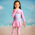 thumbnail image 6 of Fesfesfes Girls Long Sleeve Swimsuit Two Piece Rashguard Letter Print Swimwear 4-8 Years Kids Girls Fashion Sunscreen Seaside Surfing Swimsuit Set(Pink,6 Years), 6 of 9